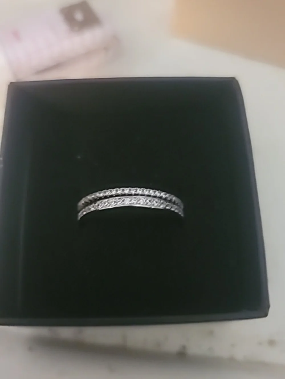 Sparkling Silver Moissinite Two Ring Band Set
